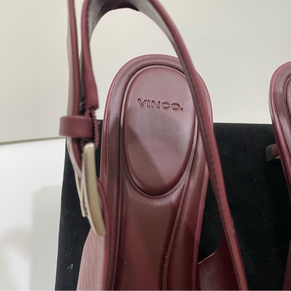 NEW VINCE Shasta Burgundy Slingback Kitten Heels Buckle Pointed Toe 7 - Picture 7 of 15